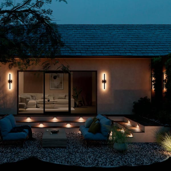 Nocar 30 in. 1-Light Textured Black Modern Outdoor Hardwired Wall Lantern Sconce with Integrated LED (1-Pack)