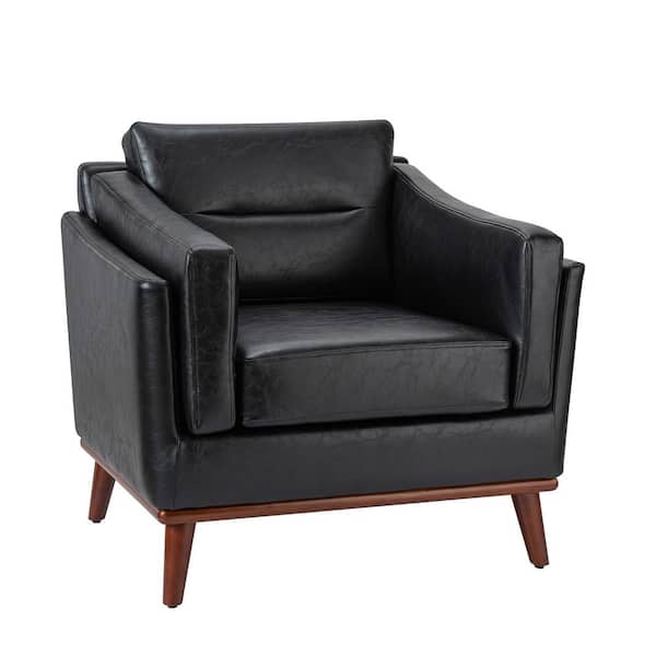JAYDEN CREATION Ignace Mid-Century Leather Upholstered Black Sofa Arm Chair with Solid Wood Leg