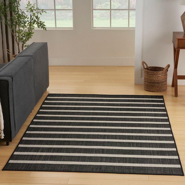 Positano Black Ivory 4 ft. x 6 ft. Stripes Contemporary Area Rug