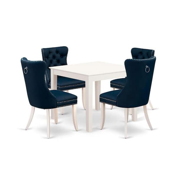 East West Furniture 5-Piece Linen White Finish Solid Wood Top - Square Upholstered Dining Room Set - Seats 4