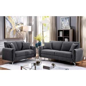 Louy 74.75 in. Round Arm Linen-Like Fabric 2-Seats Straight Sofa in Gray