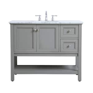 Timeless Home 42 in. W x 22 in. D x 33.75 in. H Single Bathroom Vanity in Grey with Carrara White Marble and White Basin
