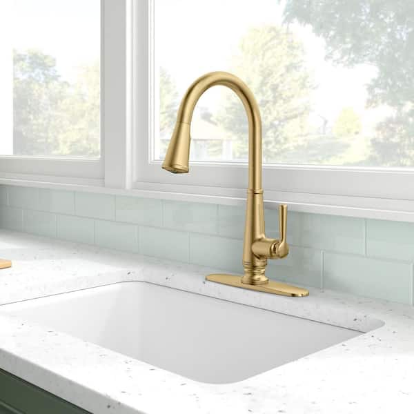 Palestra Single Handle Pull Down Sprayer Kitchen Faucet with Dual Spray in Brushed Cool Sunrise