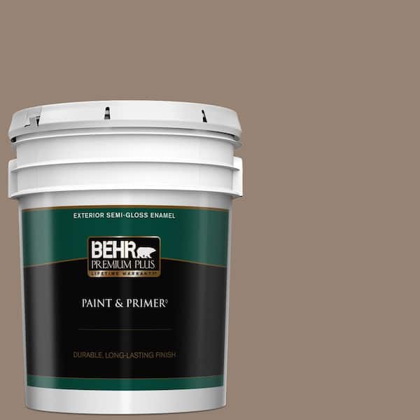 BEHR PREMIUM PLUS 5 gal. #N230-5 Dry Brown Semi-Gloss Enamel Exterior Paint & Primer