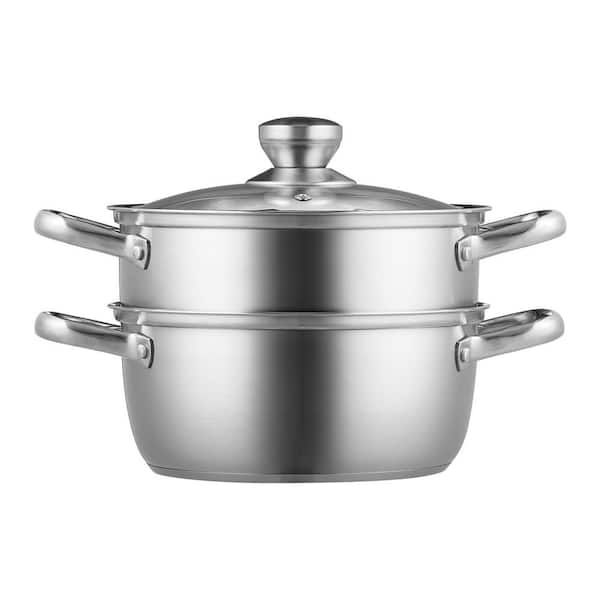 SVOPES 9.5 in Steamer Pot with 5 qt. Stock Pot and Vegetable Steamer Food-Grade 304 Stainless Steel Cookware with Lid Induction