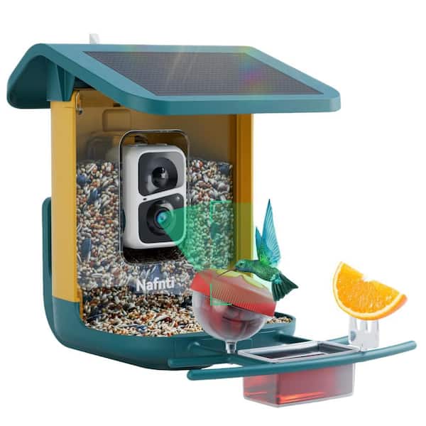 2K Smart Plastic Hopper Feeder with Camera Solar Powered AI Identification and Squirrel Proof for Outdoor Bird (1-Pack)