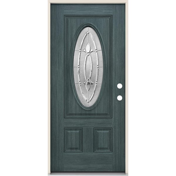JELD-WEN 36 in. x 80 in. Left-Hand 3/4 Oval Blakely Glass Denim Stain Fiberglass Prehung Front Door w/Rot Resistant Frame