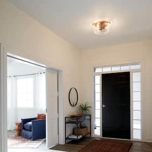 Alton 18.5 in. 3-Light Natural Brass Vintage Industrial Hallway Flush Mount Ceiling Light