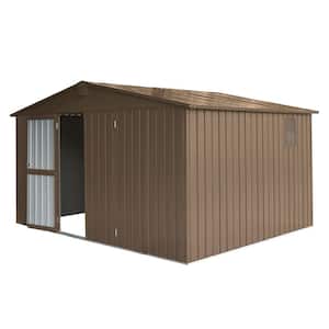 11 ft. W x 9 ft. D Brown Metal Storage Shed Garden Shed with Lockable Door & Windows (99 sq. ft.)
