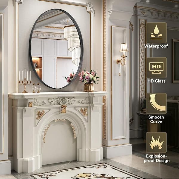 HOMLUX 20 in. W x 28 in. H Oval Framed Wall Bathroom Vanity Mirror in Black Decorative Modern Rust-Resistant Metal Frame