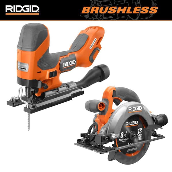 RIDGID 18V SubCompact Brushless Cordless 2-Tool Combo Kit with  Barrel Grip Jig Saw and  6-1/2 in. Circular Saw (Tools Only)