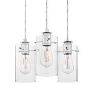 Regan 3-Light Chrome Pendant Hanging Light with Clear Glass Shades, Industrial Kitchen Pendant Lighting