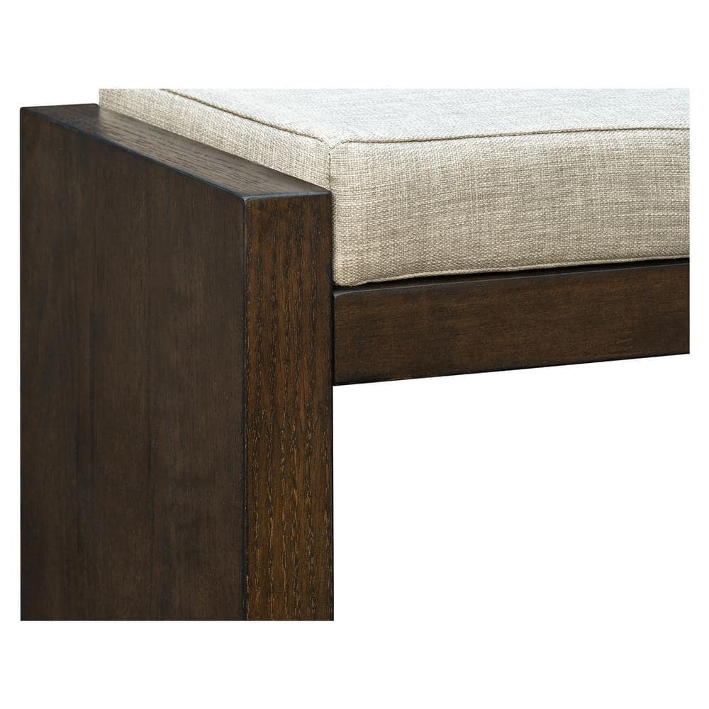 Taupe and Greige Upholstered Dark Wood Storage Bench