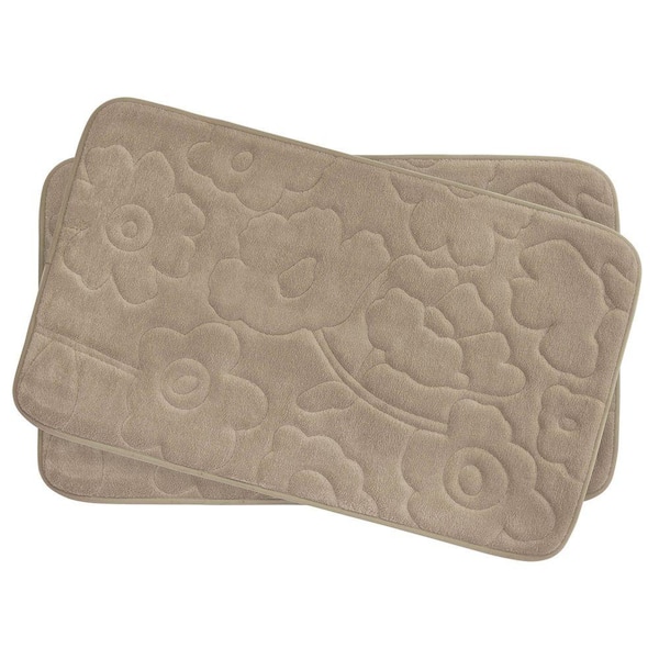 BounceComfort Stencil Floral Linen 17 in. x 24 in. Memory Foam 2-Piece Bath Mat Set