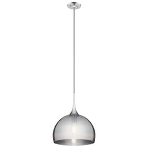 Tabot 15 in. 1-Light Chrome Contemporary Shaded Kitchen Pendant Hanging Light with Smoked Glass
