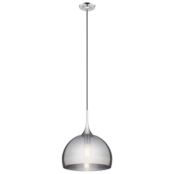 KICHLER Tabot 15 in. 1-Light Chrome Contemporary Shaded Kitchen Pendant Hanging Light with Smoked Glass