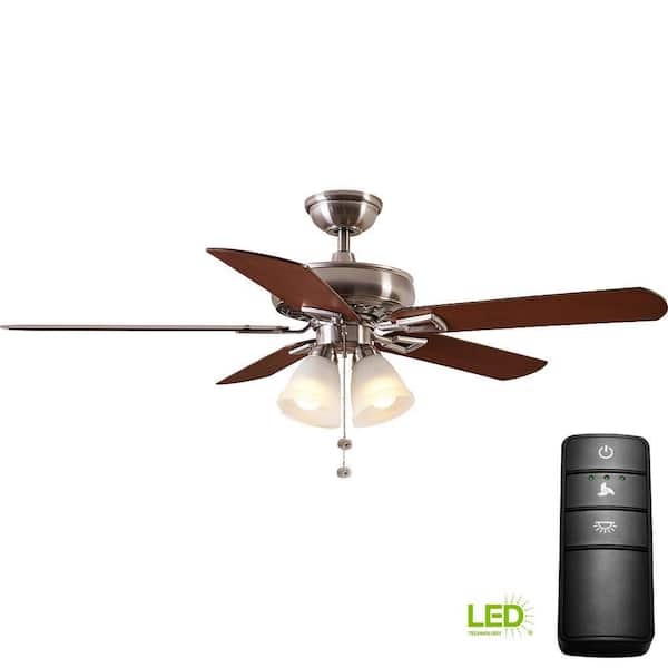 Hampton Bay Lyndhurst 52 In Led Brushed Nickel Ceiling Fan With Light Kit And Remote Control 19974 The Home Depot Led Brushed Nickel Ceiling Fan, How To Connect A Hampton Bay Ceiling Fan With Remote