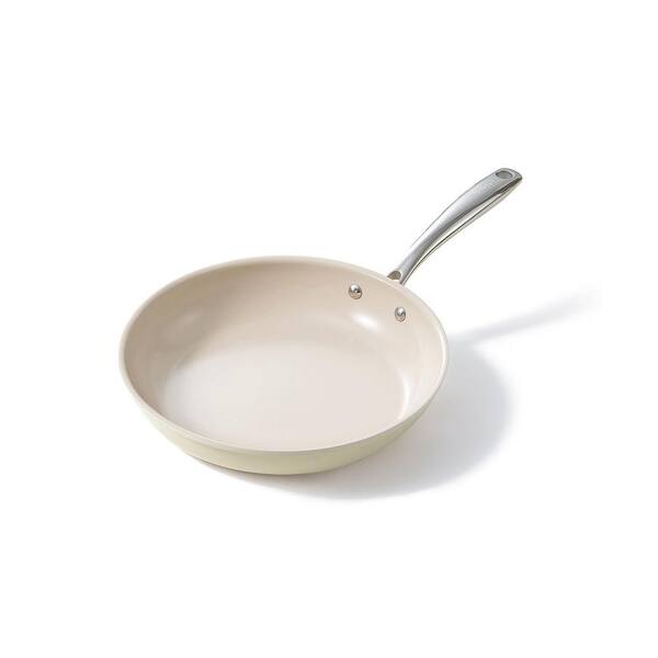 8 in. Beige White Aluminum Nonstick Frying Pan Skillet, Non Toxic with Stay Cool Handle, Dishwasher and Oven Safe