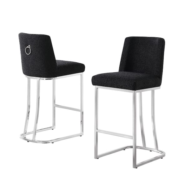 Raven Black Boucle Fabric Counter Height Stool (Set of 2) With Chrome Legs