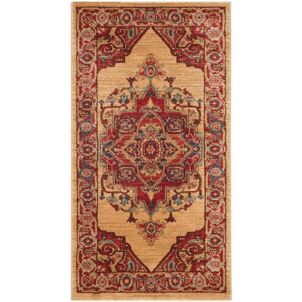 SAFAVIEH Mahal Red/Natural Doormat 2 ft. x 4 ft. Floral Border Medallion Area Rug