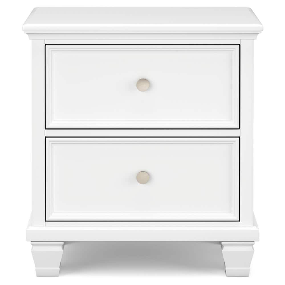 White Transitional 2-Drawer Nightstand with Metal Knobs