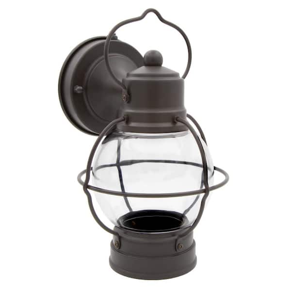 Maxxima 1-Light Brown LED Outdoor Wall Lantern Sconce with Dusk to Dawn Sensor
