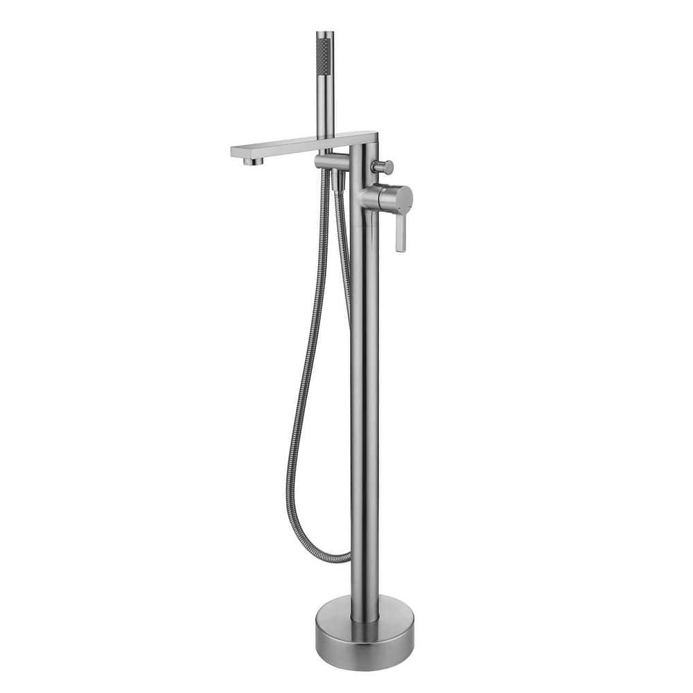 Freestanding Bathtub Faucet Floor Mount Brushed Nickel Brass Single Handle Tub Filler with Hand Shower price history on PriceWatchPro