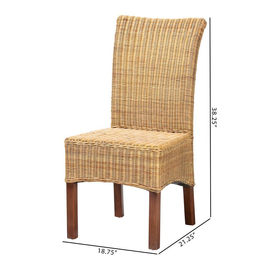 High Back Brown Rattan and Mahogany Dining Chair