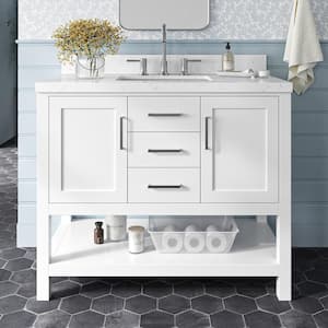 Bayhill 42.25 in. W x 22 in. D x 36 in. H Single Sink Freestanding Bath Vanity in White with Man-Made Stone Top