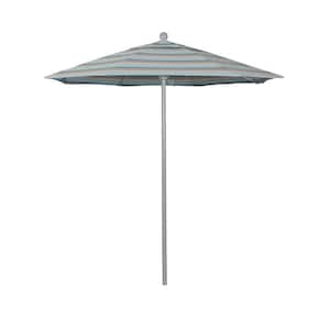 7.5 ft. Grey Woodgrain Aluminum Commercial Market Patio Umbrella Fiberglass Ribs and Push Lift in Gateway Mist Sunbrella