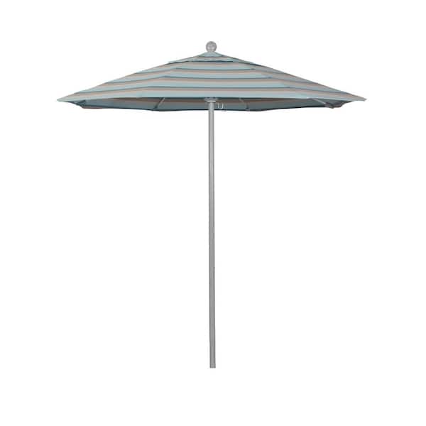 California Umbrella 7.5 ft. Grey Woodgrain Aluminum Commercial Market Patio Umbrella Fiberglass Ribs and Push Lift in Gateway Mist Sunbrella