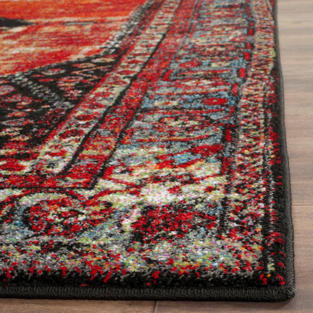 Vintage Red Floral High Pile Synthetic Area Rug