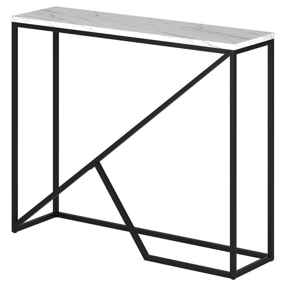 Simplistic Elegance 36" Blackened Bronze Console Table with Faux Marble Top
