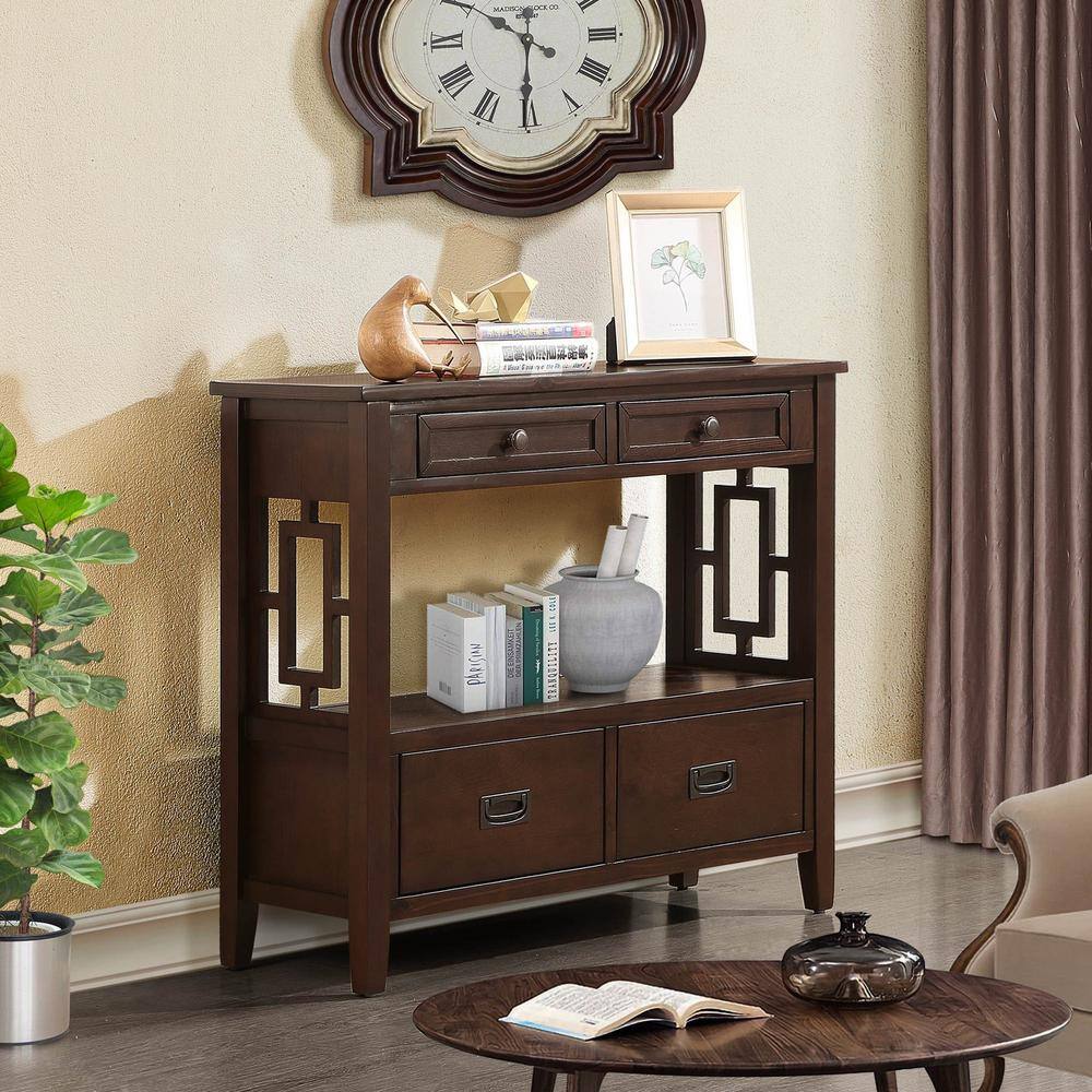 36 in. Brown Rectangle Solid Wood Console Table Sofa Table, Entryway Table 