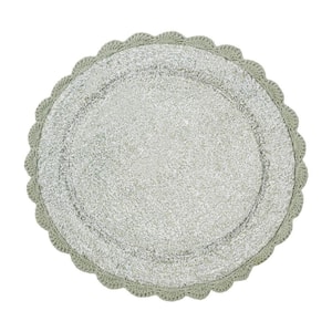 Eloise Crochet Border 26in. Green Solid Cotton Round Bath Mat