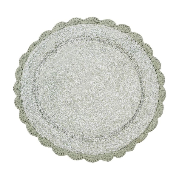 Eloise Crochet Border 26in. Green Solid Cotton Round Bath Mat