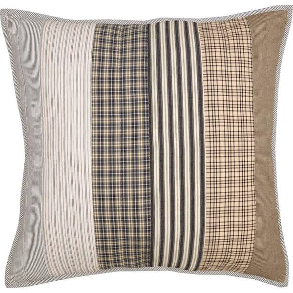 VHC BRANDS Ashmont Grey Vintage White Blue Farmhouse Patchwork Cotton Euro Sham (Set of 2)