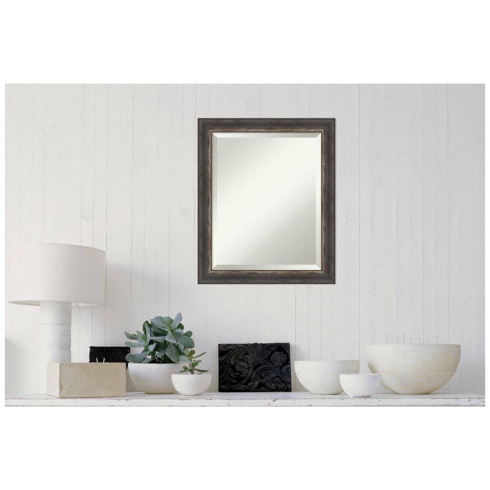 Rustic Charcoal Wood Framed Rectangular Bathroom Vanity Mirror