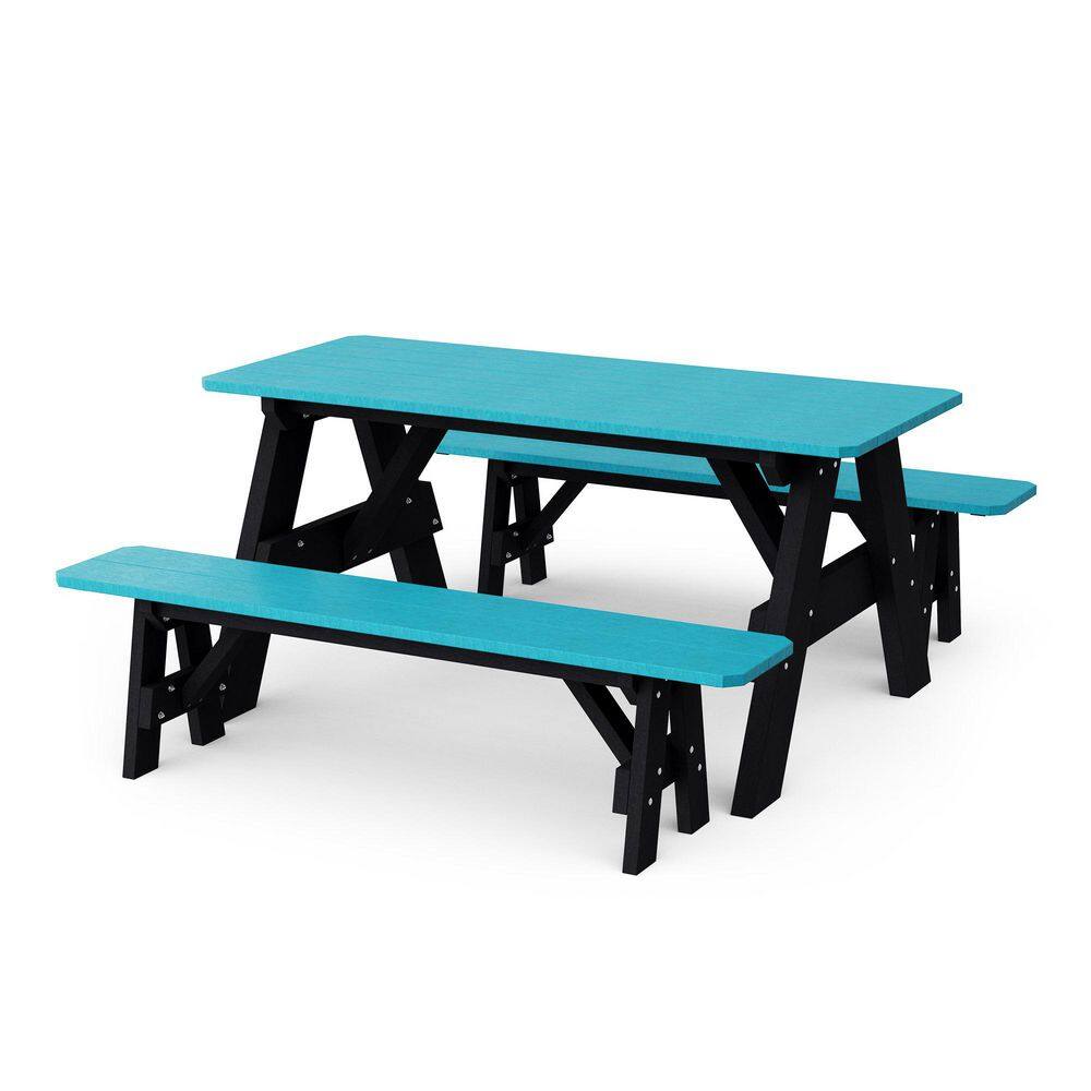 Heritage 72 in. Aruba Blue and Black Rectangle HDPE Plastic Picnic Table with Detached Benches Seats 6 People price history on PriceWatchPro