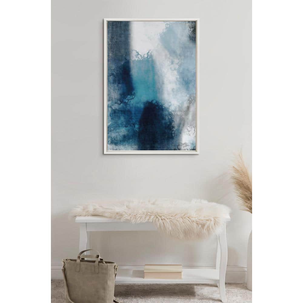 Aqua Abstract 1 White Framed Canvas Print, 23x33