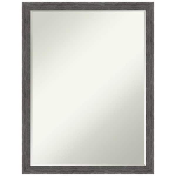 Amanti Art Pinstripe Plank Grey Thin 20 in. x 26 in. Petite Bevel Farmhouse Rectangle Framed Wall Mirror in Gray