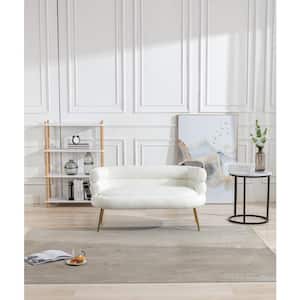 52.76 in. Round Arm Fabric 2-Seater Loveseat Straight Sofa in White