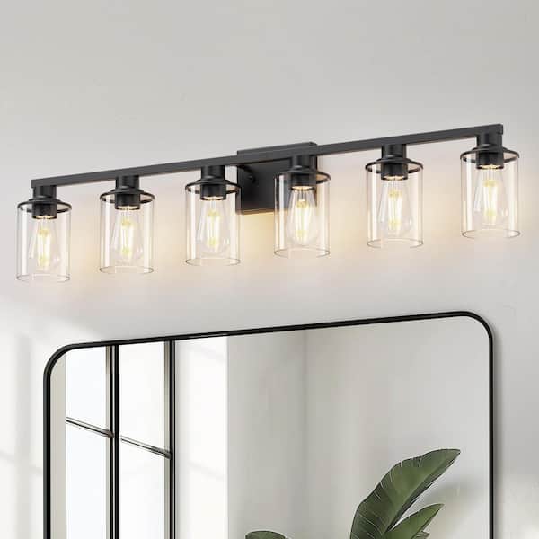 40 in. 5-Light Black Bathroom Vanity Light Fixtures Over Mirror with Clear Glass Shades for Bathroom, Powder Room