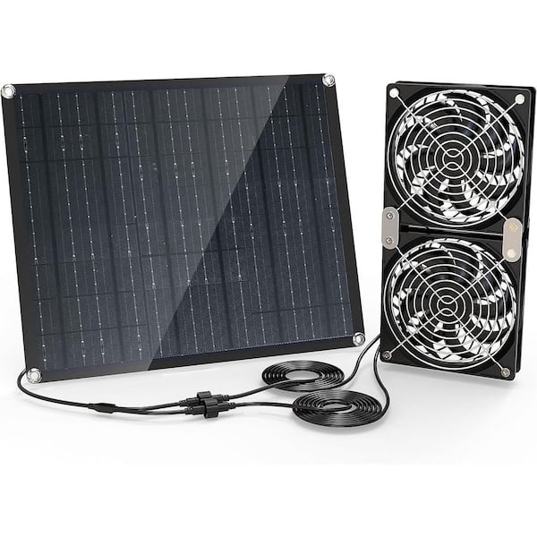 30W Dual Solar Fan Kit for Greenhouse Shed Chicken Coop with IPX7 Waterproof Panel Outdoor Use