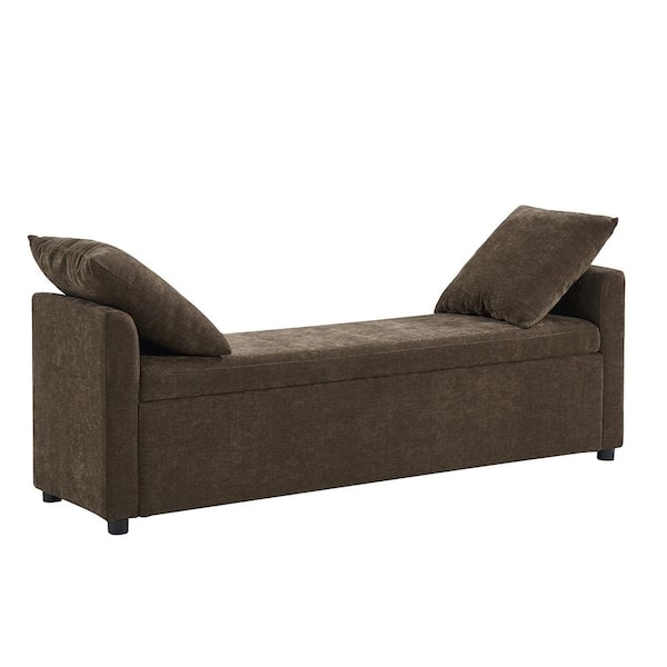 Unbranded Felipe Wide Taupe Storage Bench with Plastic Legs 59.4 in.