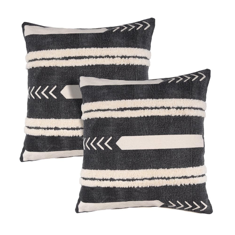 Avelie Black / White Striped Hand-Woven 20 in. x 20 in. Indoor Throw Pillow