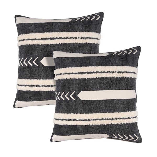 Unbranded Avelie Black / White Striped Hand-Woven 20 in. x 20 in. Indoor Throw Pillow Set of 2