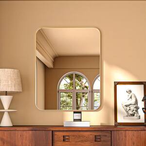 28 in. W x 36 in. H Rectangular Aluminum Framed Modern Gold Rounded Wall Mirror