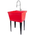22.875 in. x 23.5 in. Thermoplastic Freestanding Red Utility Sink Set with Stainless Coil Pull-Down Faucet