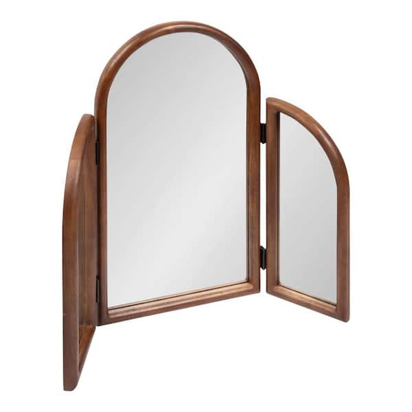 Amoli Walnut Brown 32 in. W x 28 in. H Arch Wood Wall Mirror